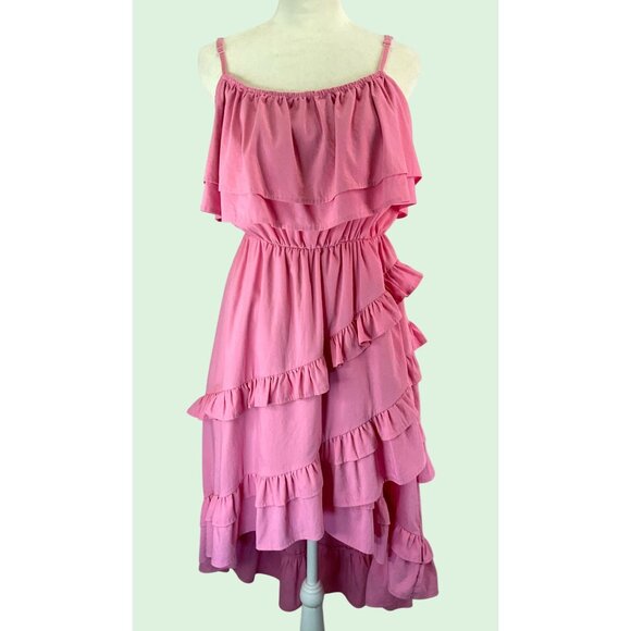 Strut & Bolt Pink Ruffle Layered Midi Sundress size medium - Picture 2 of 16